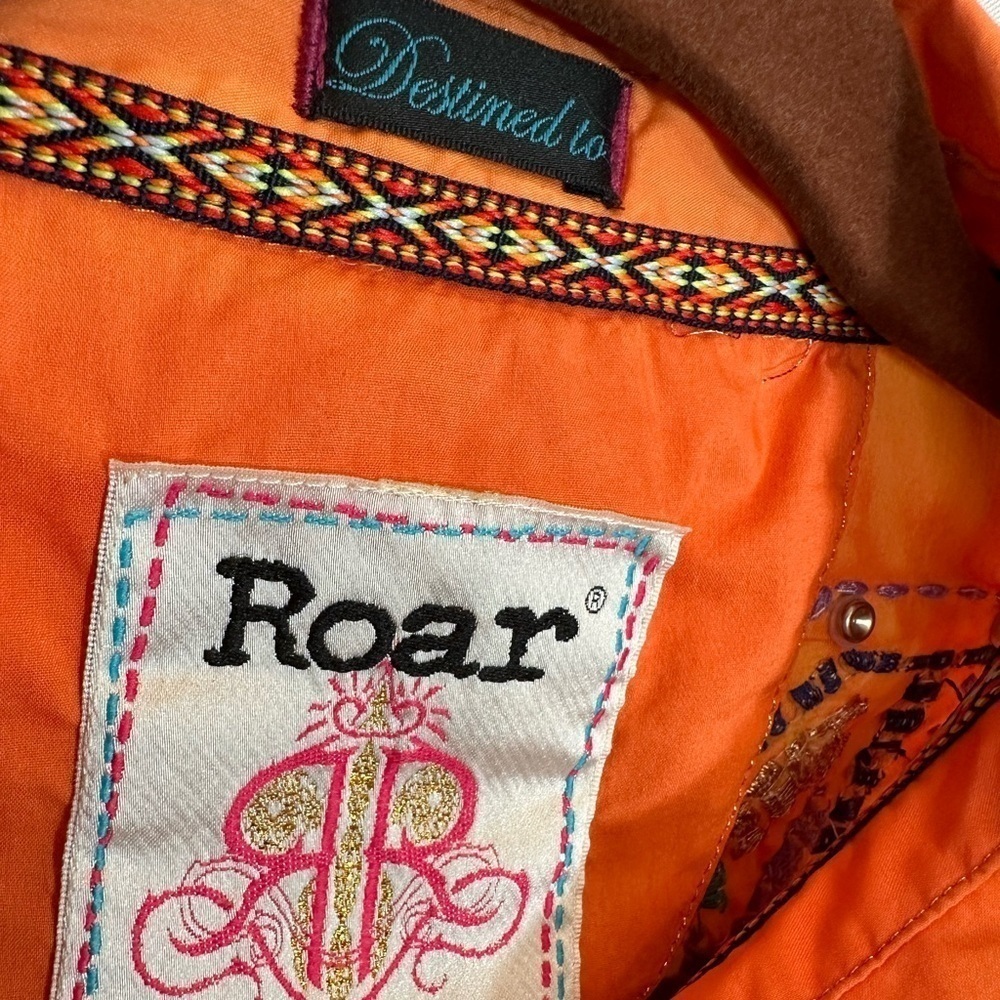 Destined To ROAR Button Up Shirt Rhinestone Pearl Snap Button XL Western Cowgirl - Picture 5 of 16